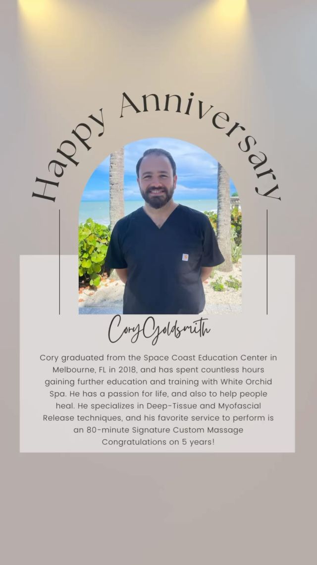 Congratulations Cory 🎉👏🏻

Cheers to 5 years! Cory is a valued team player and always brings not only his talents to White Orchid Spa but a lot of laughs too! We are grateful to have you a part of our team! Thank you for your hard work and dedication over the years!