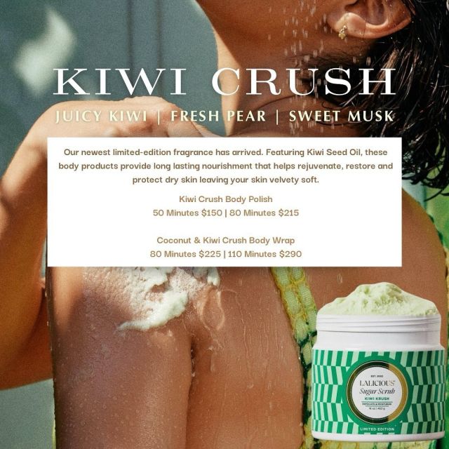 Crush it this summer with our NEW Kiwi Krush body treatments 🥝

Check out our bio for online booking or text to schedule your self care today!